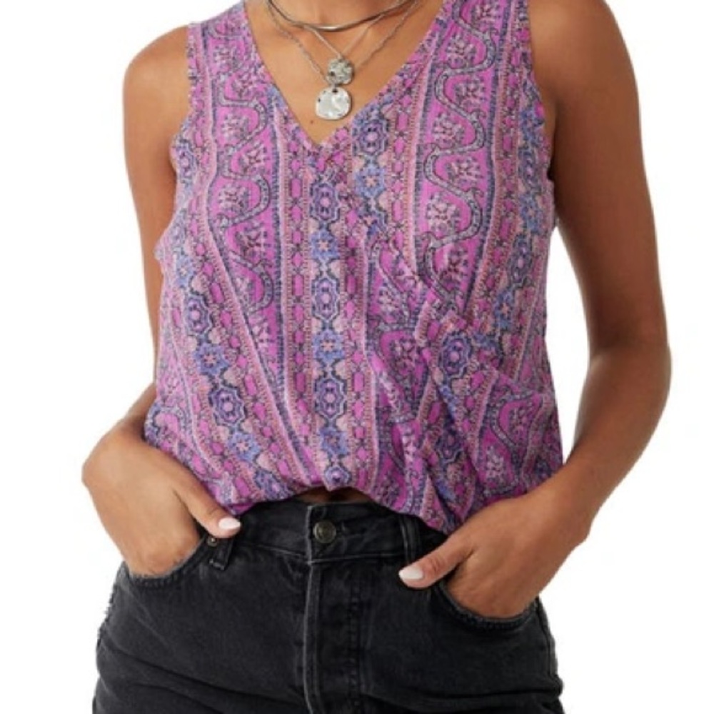 We The Free Pink and Blue Paisley Tank Top